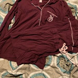 Victoria Secret Burgundy Pajama Set with Pink Accents